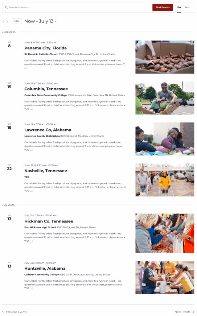 The main calendar page